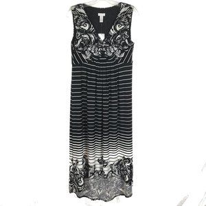 NWT Women Size 8 or Medium Chico's Size 1 Black White Sleeveless Midi Maxi Dress